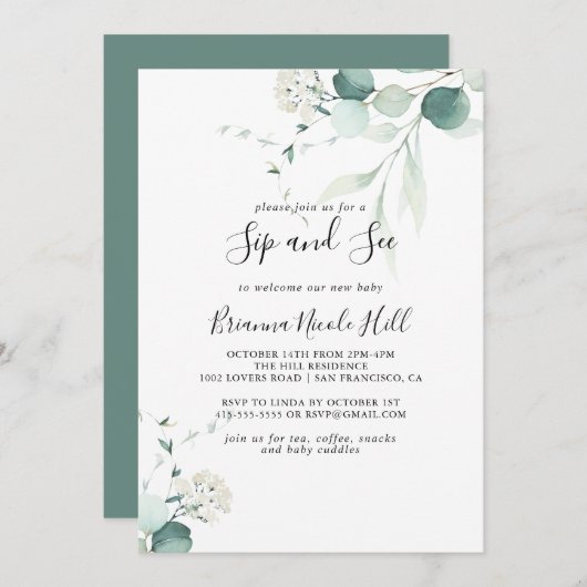 Summer Green Eucalyptus Foliage Sip en See Kaart (Voorkant / Achterkant)