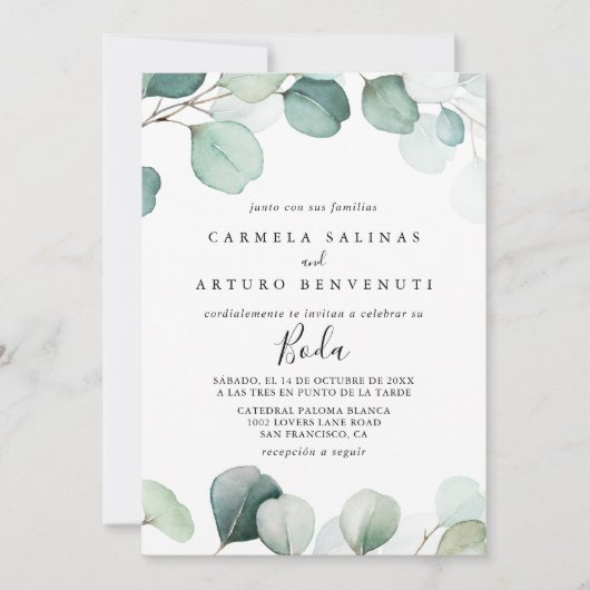 Summer Green Eucalyptus Foliage Spain Weddenschap Kaart (Voorkant)