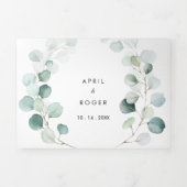 Summer Green Eucalyptus Foliage Weddenschap Drieluik Uitnodiging (Cover)