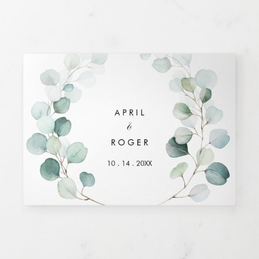 Summer Green Eucalyptus Foliage Weddenschap Drieluik Uitnodiging (Cover)