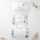 Summer Green Eucalyptus Foliage Weddenschap Drieluik Uitnodiging (Binnen)