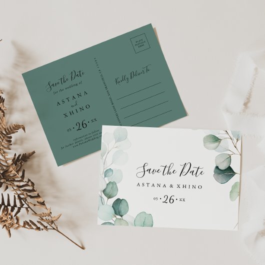 Summer Green Eucalyptus Horizontal Save the Date Briefkaart