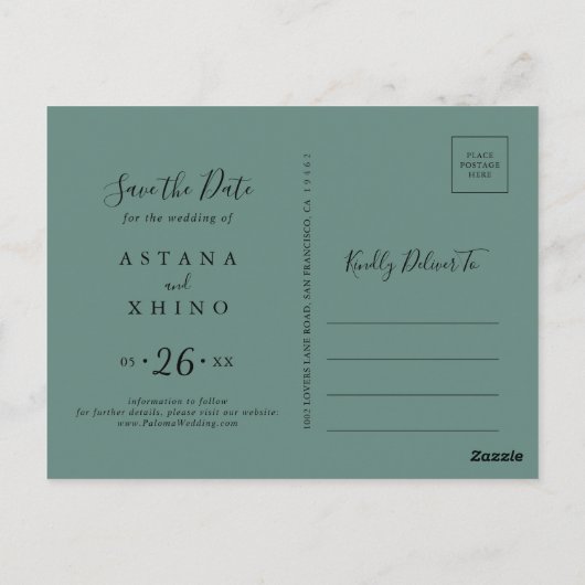 Summer Green Eucalyptus Horizontal Save the Date Briefkaart (Achterkant)