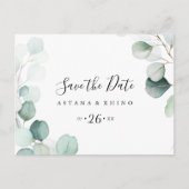 Summer Green Eucalyptus Horizontal Save the Date Briefkaart (Voorkant)