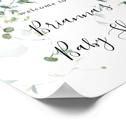 Summer Green Eucalyptus Leaf Baby shower Welkom Poster (Hoek)