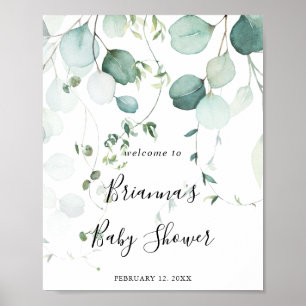 Summer Green Eucalyptus Leaf Baby shower Welkom Poster