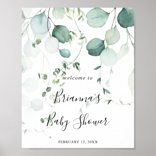 Summer Green Eucalyptus Leaf Baby shower Welkom Poster (Voorkant)