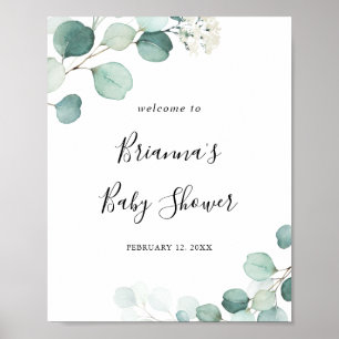 Summer Green Eucalyptus Leaf Baby shower Welkom Poster