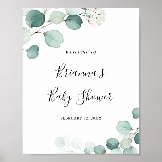 Summer Green Eucalyptus Leaf Baby shower Welkom Poster (Voorkant)