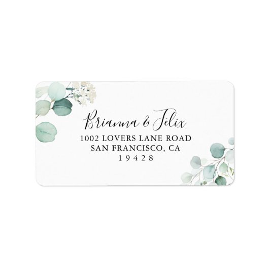 Summer Green Eucalyptus Leaf Wedding RSVP Adres Etiket (Voorkant)