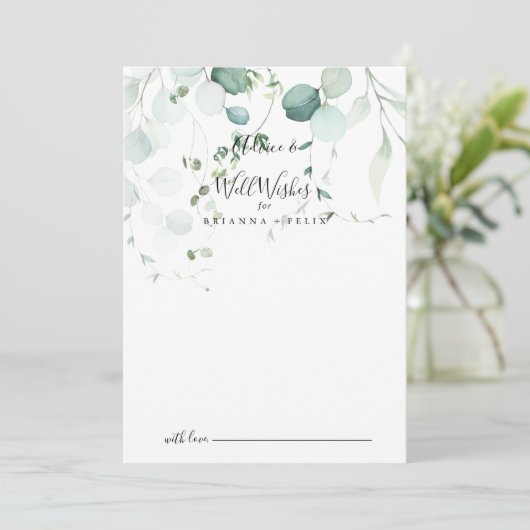 Summer Green Eucalyptus Leaf Wedding Well Wishes Advieskaart (Staand voorkant)