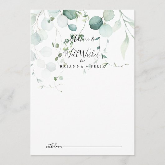 Summer Green Eucalyptus Leaf Wedding Well Wishes Advieskaart (Voorkant)