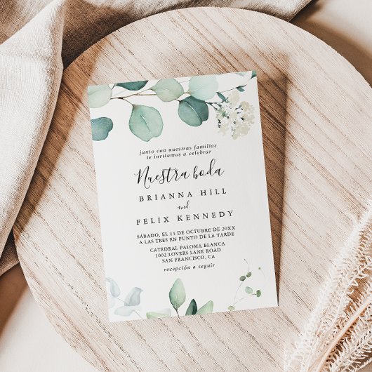 Summer Green Eucalyptus Nuestra Boda Wedding Kaart