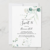 Summer Green Eucalyptus Sweet 16 Birthday Party Kaart (Voorkant)