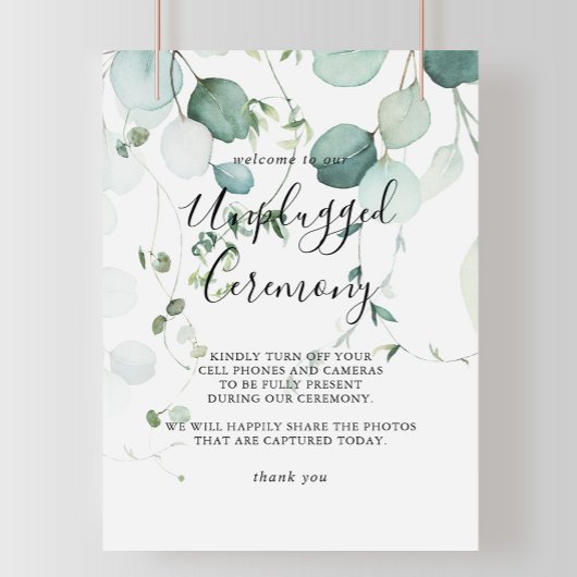 Summer Green Eucalyptus Unplugged Ceremony Sign Poster
