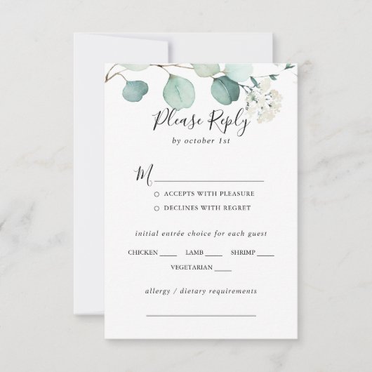 Summer Green Eucalyptus Wedding Menu Keuze RSVP (Voorkant)
