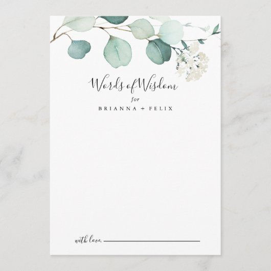 Summer Green Eucalyptus Wedding Words of Wisdom Advieskaart (Voorkant)