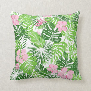 Summer Green Tropical Leaves Pink Floral Pattern Kussen