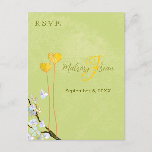 Summer Green Two Hearts Wedding RSVP Uitnodiging Briefkaart (Voorkant)