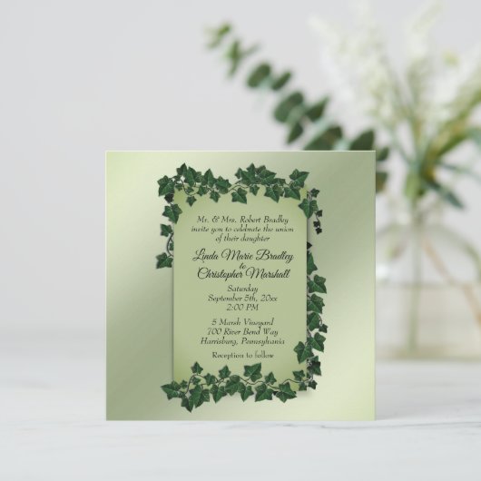 Summer Green Vines Wedding Invitation Kaart (Staand voorkant)