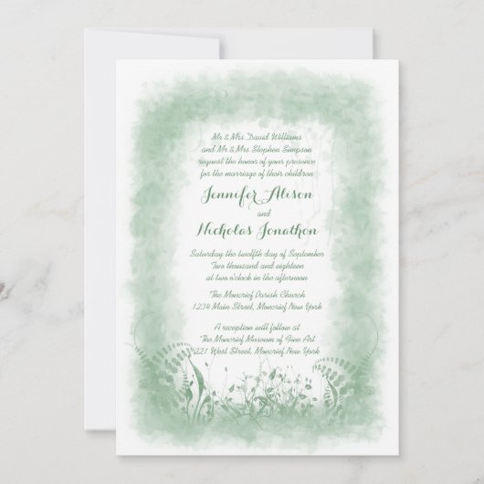 Summer Green Waterverf Wedding Invitations Kaart (Voorkant)