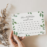 Summer Greenery Advice and Well Wishes card Briefkaart<br><div class="desc">Deze zomerreces en welverdiende wensen zijn de perfecte activiteit voor een elegante trouwreceptie of vrijgezellenfeest. Het ontwerp is voorzien van handgetrokken elegante eucalyptusbladeren,  die de positieve zomeratmosfeer inspireren. Pas deze kaarten aan om de naam van de bruid en de groom te omvatten.</div>