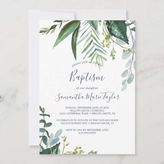 Summer Greenery Baptism Kaart (Voorkant)