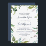Summer Greenery Bat Mitzvah Kaart<br><div class="desc">Deze Summer Greenery Bat Mitzvah-uitnodiging is perfect voor een moderne vleermuis mitzvah. Het botanische ontwerp is voorzien van een spoeling van geschilde waterverf eucalyptus,  groen en groene bladeren met subtiele sprietjes van zwarte roze bloesems.</div>