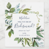 Summer Greenery Bridesmaid Voorstel Wijn Etiket (Enkel label)