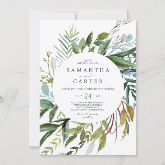 Summer Greenery Casual Wedding Invitation Kaart (Voorkant)