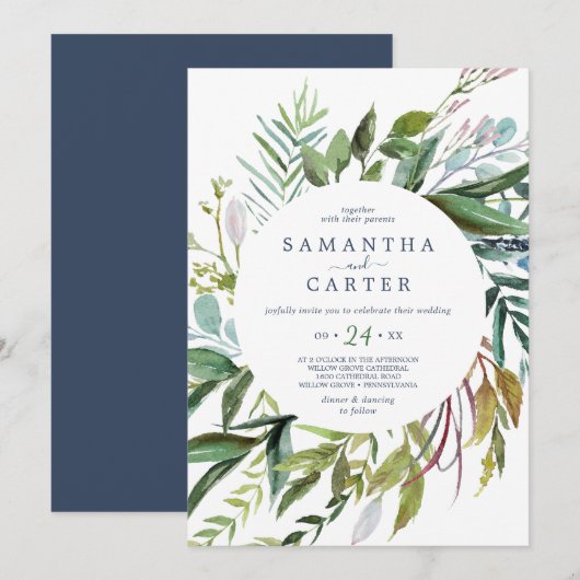 Summer Greenery Casual Wedding Invitation Kaart (Voorkant / Achterkant)