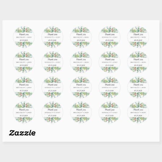 Summer Greenery Dank je wel Ronde Sticker (Vel)