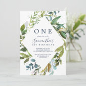 Summer Greenery Diamond Wreate First Birthday Kaart (Staand voorkant)