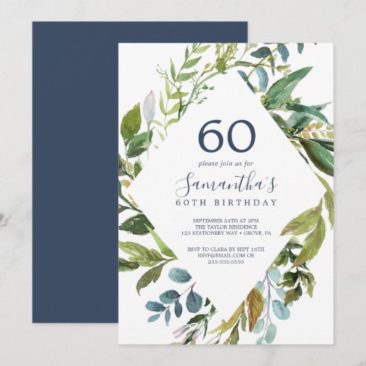 Summer Greenery Diamond Wreath 60th Birthday Kaart (Voorkant / Achterkant)