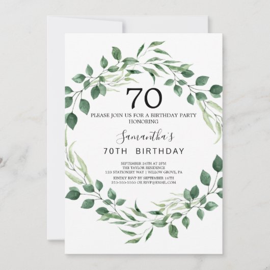 Summer Greenery Diamond Wreath 70th Birthday Kaart (Voorkant)