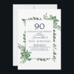 Summer Greenery Diamond Wreath 90th Birthday Kaart<br><div class="desc">Vier een opmerkelijke 90e verjaardag met deze elegante midzomeruitnodiging. Met een prachtig beschilderd waterverf ontwerp,  toont het een weelderige diamantvormige krans van eucalyptus,  groen en delicate roze bloesems. Perfect voor een verfijnde en op natuur geïnspireerde verjaardagsbijeenkomst!</div>