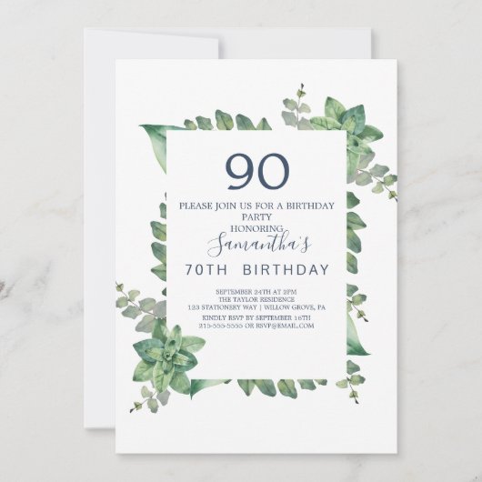 Summer Greenery Diamond Wreath 90th Birthday Kaart (Voorkant)