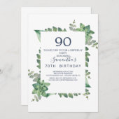 Summer Greenery Diamond Wreath 90th Birthday Kaart (Voorkant / Achterkant)