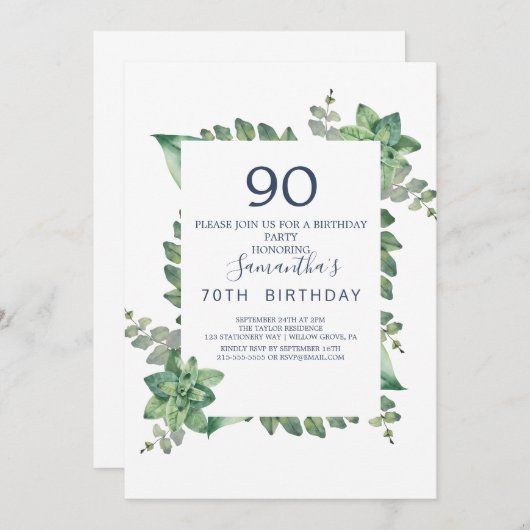 Summer Greenery Diamond Wreath 90th Birthday Kaart (Voorkant / Achterkant)