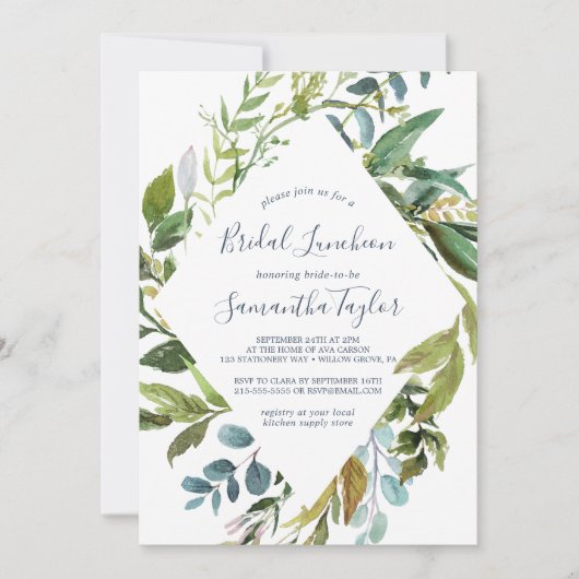 Summer Greenery Diamond Wreath Bridal Luncheon Kaart (Voorkant)