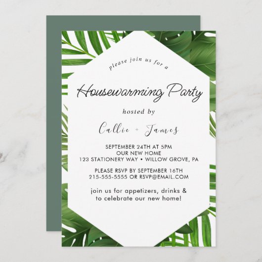 Summer Greenery Diamond Wreath Housewarming Kaart (Voorkant / Achterkant)