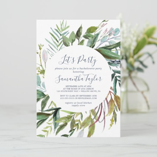 Summer Greenery Diamond Wreath Let's Party Kaart (Staand voorkant)