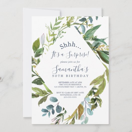 Summer Greenery Diamond Wreath Surprise Party Kaart (Voorkant)