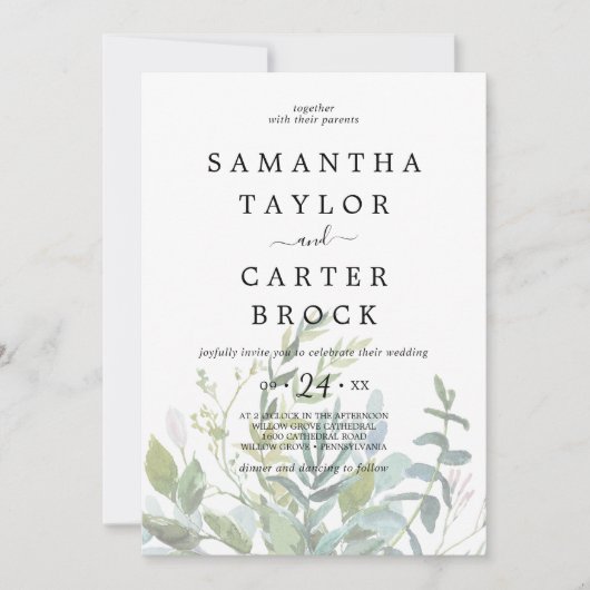 Summer Greenery Faded Foliage Wedding Kaart (Voorkant)