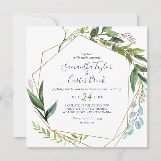 Summer Greenery Geometric Square Wedding Kaart (Voorkant)