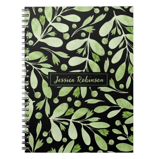 Summer Greenery Gepersonaliseerde zwarte spiraal Notitieboek (Voorkant)