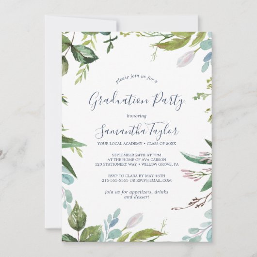 Summer Greenery Graduation Party Kaart (Voorkant)