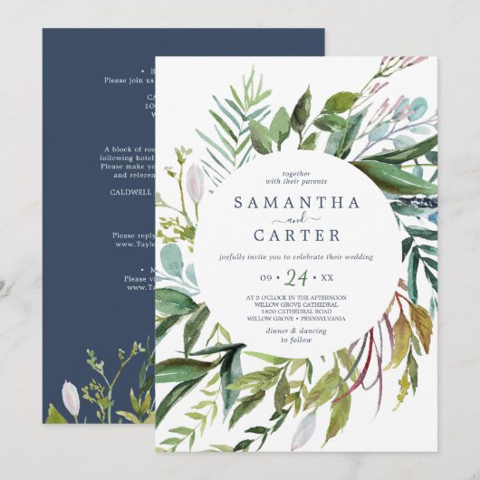 Summer Greenery in One Wedding Invitation Kaart (Voorkant / Achterkant)