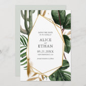 Summer Greenery met Gold Geometric sparen de Datum Save The Date (Voorkant / Achterkant)