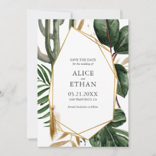 Summer Greenery met Gold Geometric sparen de Datum Save The Date
